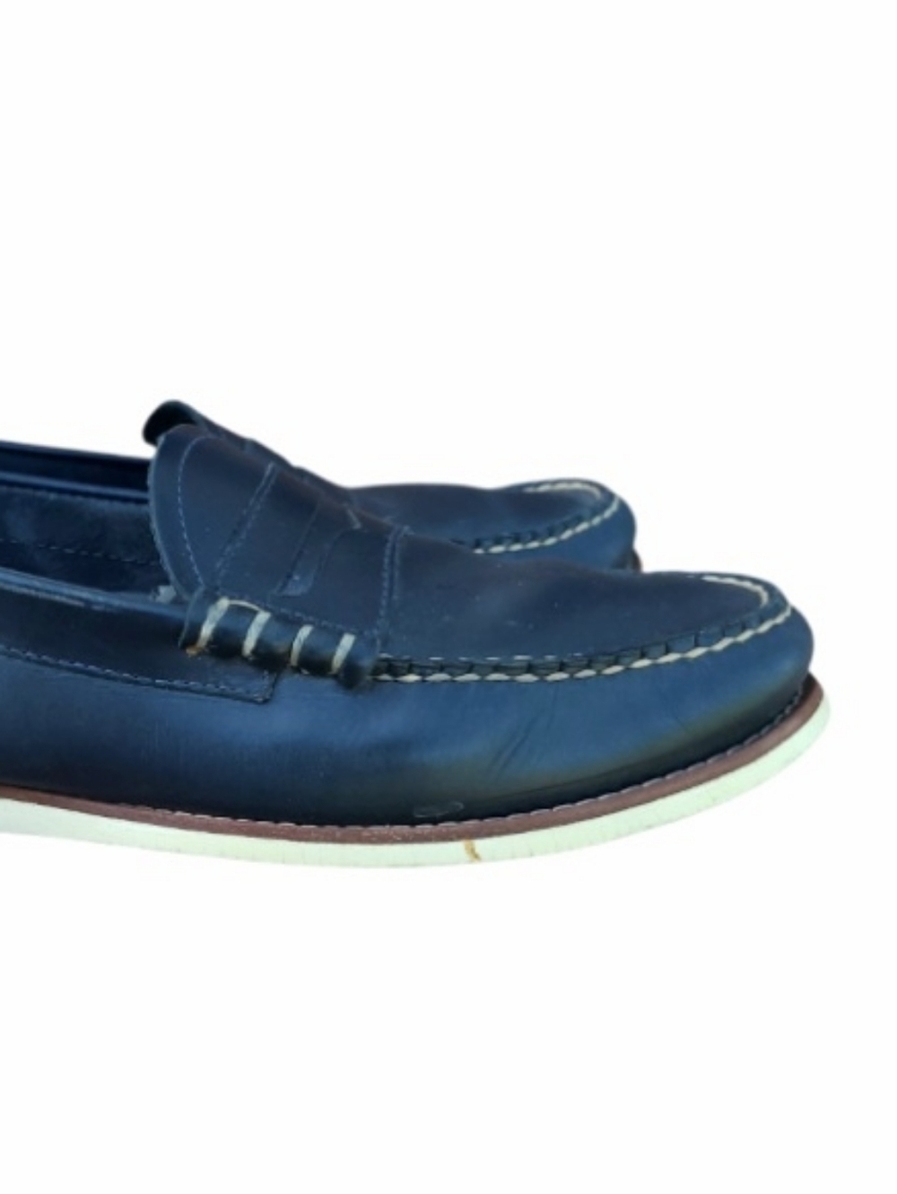 Bass Weejuns Navy Blue Leather Slip On Boat Penny Loafer Casual Shoe Men 10 GH - Picture 10 of 11